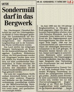 Hannoversche Allgemeine Zeitung 17.03.2001; zum Vergr��ern bitte anklicken